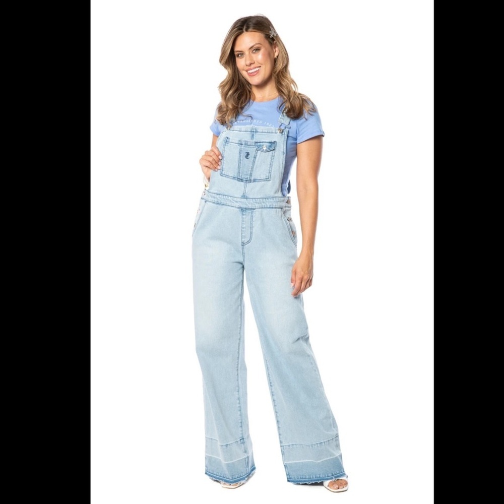 Juicy Couture Wide Leg Overall Light Wash Denim Release Hem Women’s Size XS NWT
